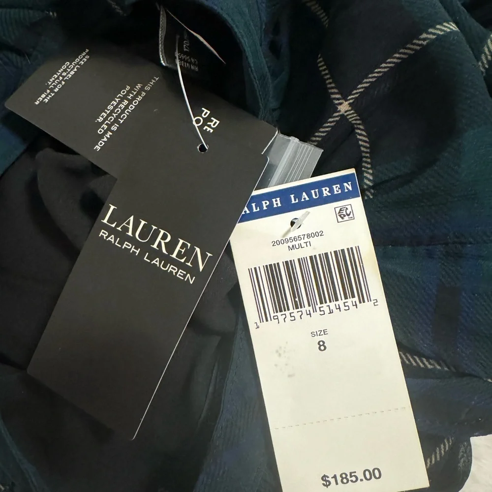Ralph Lauren Dark Green Plaid Long Sleeve Georgette dress NWT - Picture 8 of 9